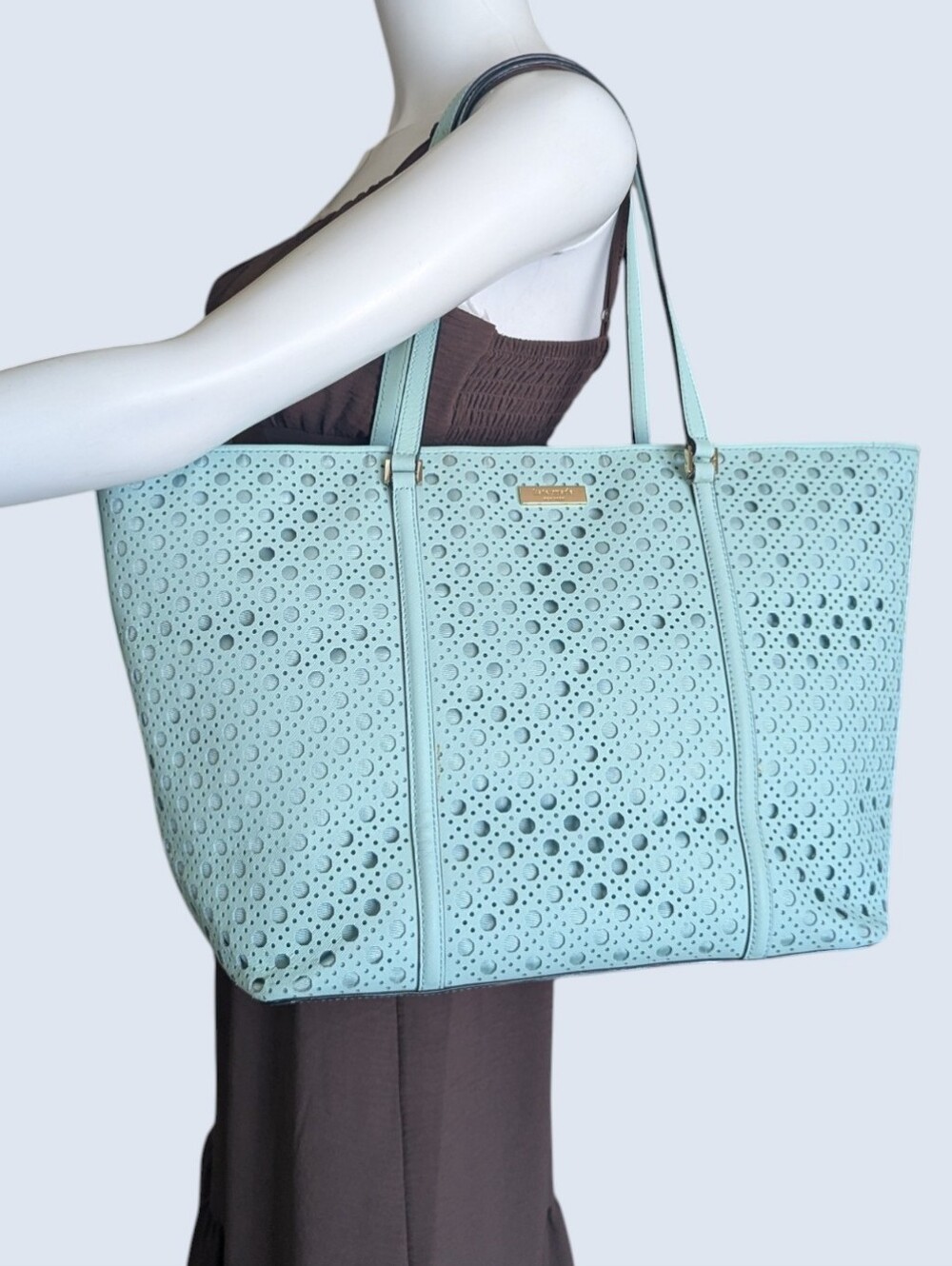 kate spade Light Blue Perforated Leather Tote